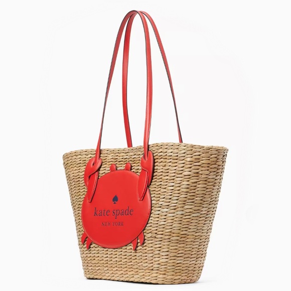 ♠️Kate Spade New York Pinch Me 🦀 Crab Large Natural Straw Tote, NWT - Picture 2 of 9